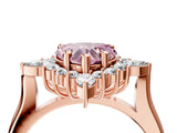 Rose gold Fancy Pink Heart Cut Halo Diamond Cluster Ring with Marquise and Round Stones on a White Gold Band with Prong Setting_4