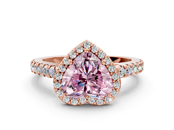 Rose gold Fancy Pink Heart  Cut Halo Diamond Engagement Ring with Pave Band and Four-Prong Setting