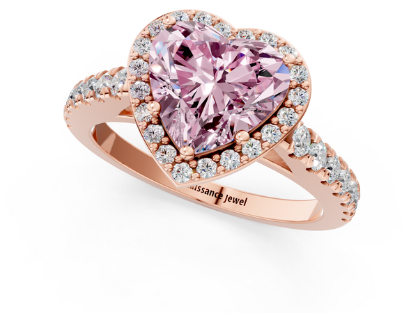 Rose gold Fancy Pink Heart  Cut Halo Diamond Engagement Ring with Pave Band and Four-Prong Setting