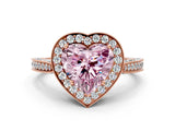 Rose gold Fancy Pink Heart Cut Halo Diamond Engagement Ring with Split Shank Band and Four-Prong Setting