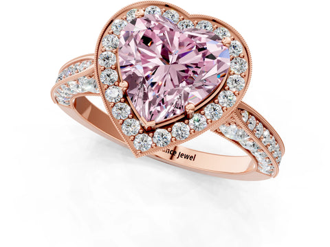 Rose gold Fancy Pink Heart Cut Halo Diamond Engagement Ring with Split Shank Band and Four-Prong Setting_1