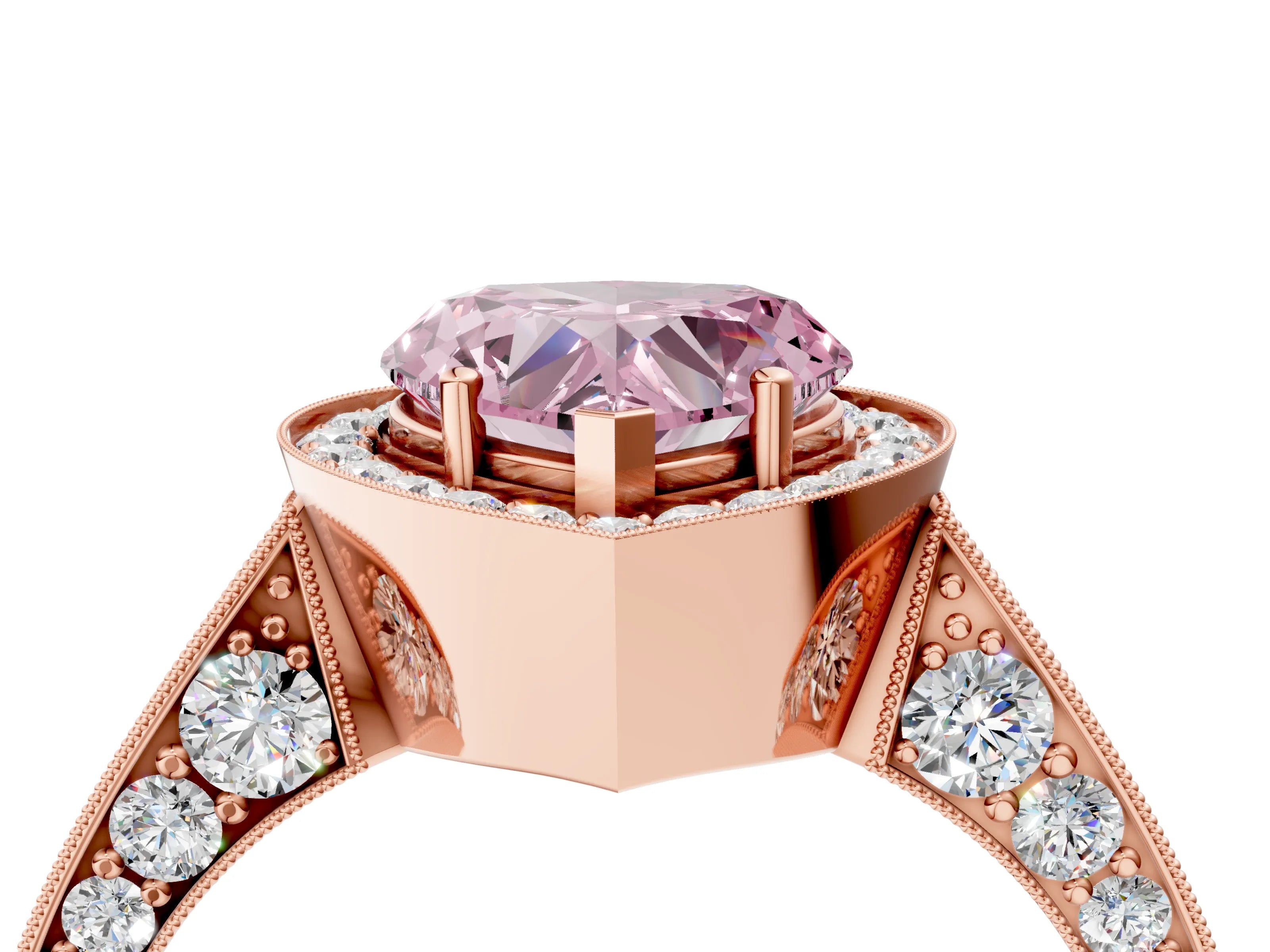 Rose gold Fancy Pink Heart Cut Halo Diamond Engagement Ring with Split Shank Band and Four-Prong Setting_4