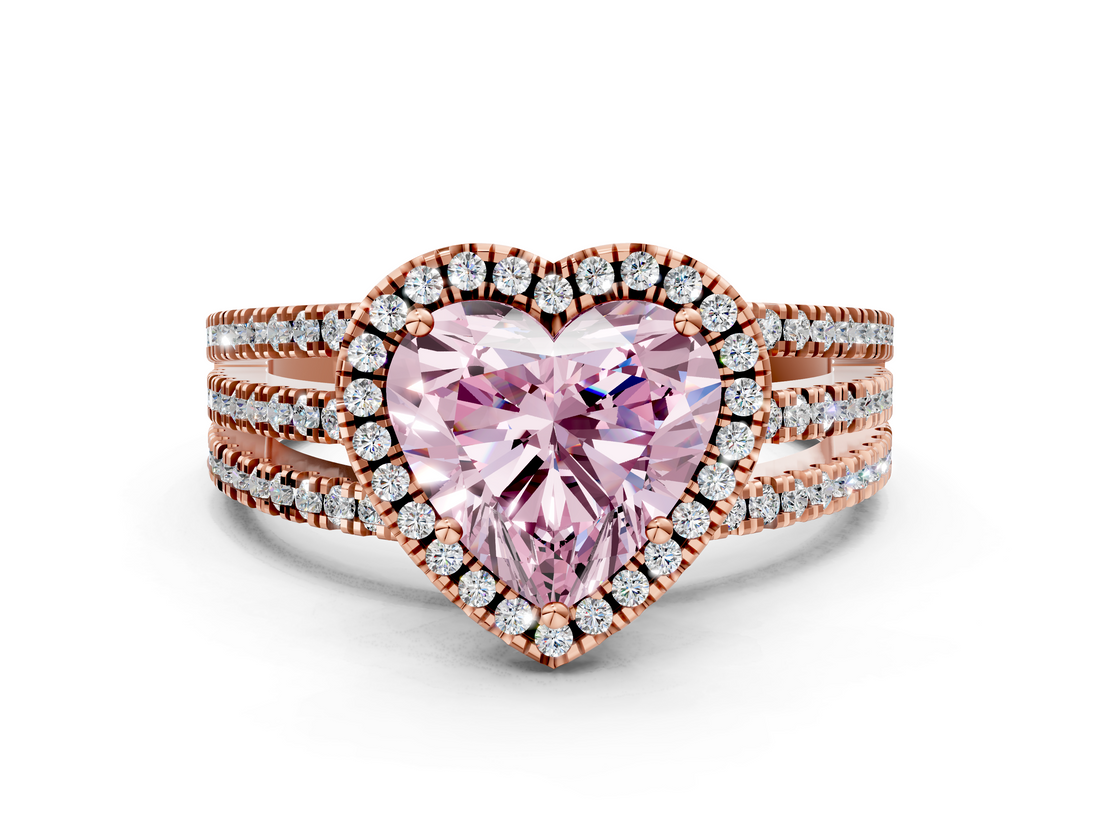 Rose gold Fancy Pink Heart  Cut Halo Diamond Engagement Ring with Split Shank and Four-Prong Setting_20