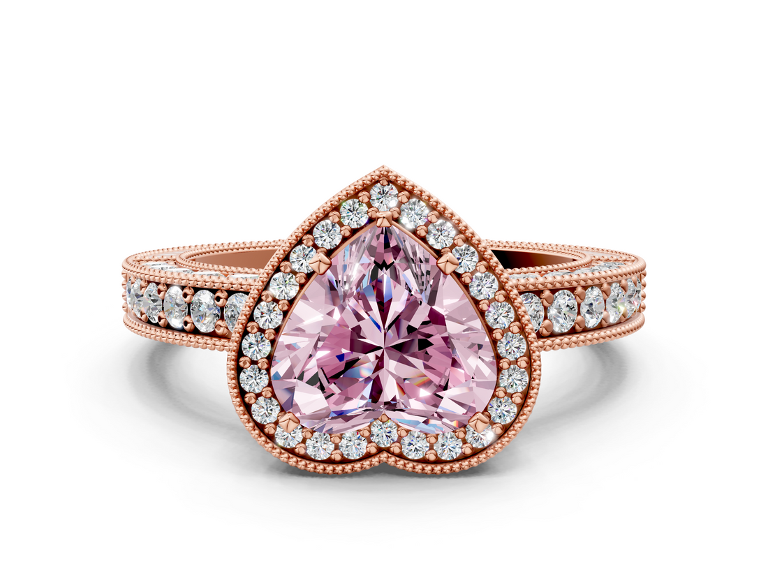 Rose gold Fancy Pink Heart  Cut Halo Diamond Pave Band Ring with Four-Prong Setting_45