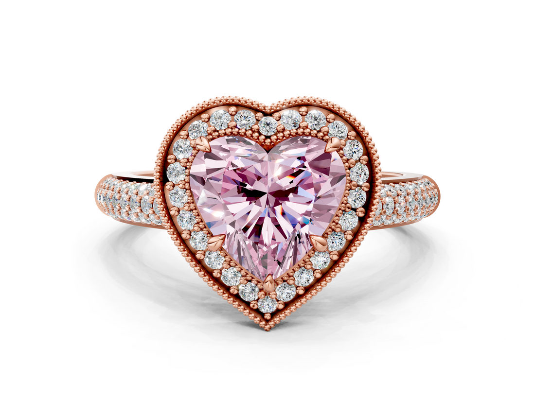 Rose gold Fancy Pink Heart  Cut Halo Diamond Pave Band with Four-Prong Setting_37