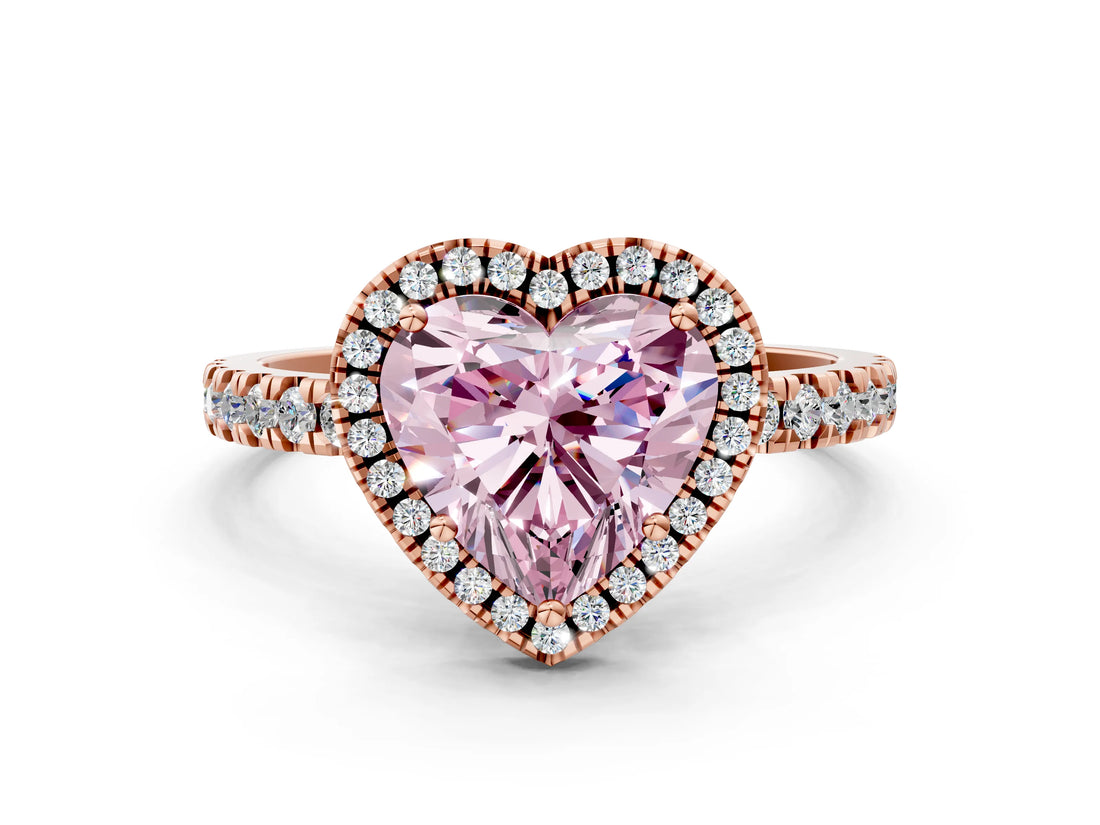 Rose gold Fancy Pink Heart Cut Halo Diamond Pave Band with Prong Setting