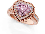 Rose gold Fancy Pink Heart Cut Halo Diamond Ring with Beaded Split Shank and Four-Prong Setting_1