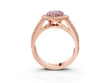 Rose gold Fancy Pink Heart Cut Halo Diamond Ring with Beaded Split Shank and Four-Prong Setting_3