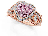 Rose gold Fancy Pink Heart Cut Halo Diamond Ring with Milgrain and Bezel Accents on a Split Shank Band_13