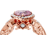 Rose gold Fancy Pink Heart Cut Halo Diamond Ring with Milgrain and Bezel Accents on a Split Shank Band_16