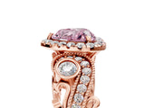 Rose gold Fancy Pink Heart Cut Halo Diamond Ring with Milgrain and Bezel Accents on a Split Shank Band_17