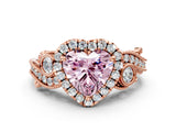 Rose gold Fancy Pink Heart Cut Halo Diamond Ring with Milgrain and Bezel Accents on a Split Shank Band_24