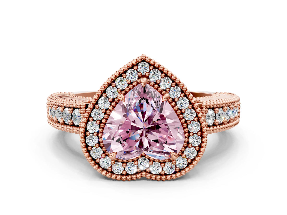 Rose gold Fancy Pink Heart  Cut Halo Diamond Ring with Pavé Band and Four-Prong Setting_49
