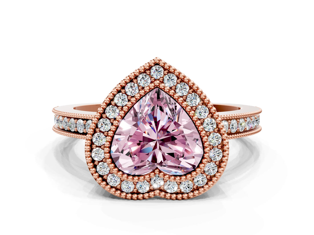 Rose gold Fancy Pink Heart  Cut Halo Diamond Ring with Pavé Band and Milgrain Prong Setting_32