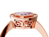 Rose gold Fancy Pink Heart  Cut Halo Diamond Ring with Pavé Band and Milgrain Prong Setting_36