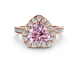 Rose gold Fancy Pink Heart Cut Halo Diamond Ring with Pavé Band and Three-Prong Setting