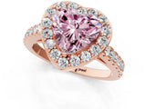 Rose gold Fancy Pink Heart Cut Halo Diamond Ring with Pavé Band and Three-Prong Setting_1