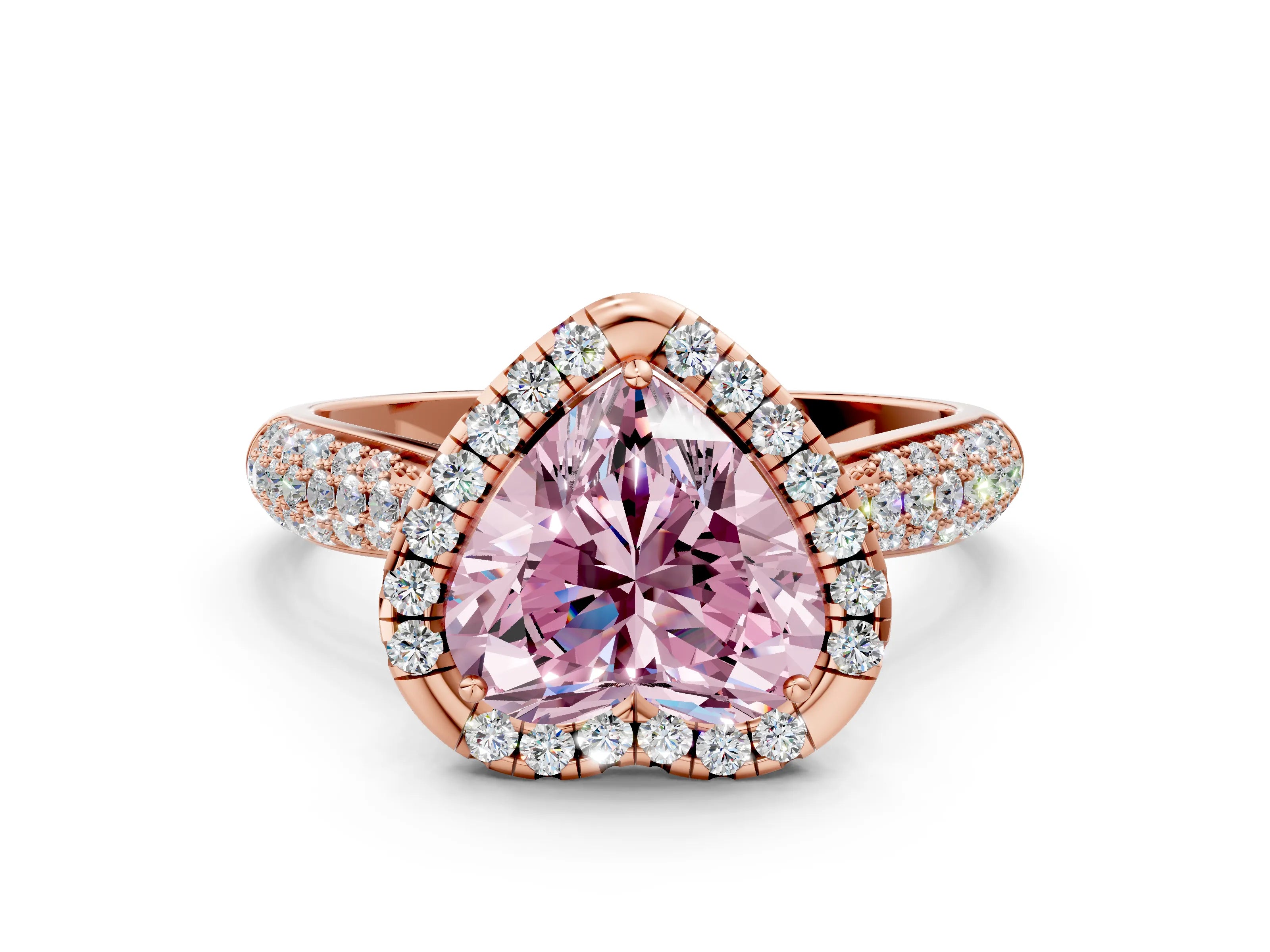 Rose gold Fancy Pink Heart Cut Halo Diamond Ring with Pavé Band