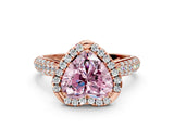 Rose gold Fancy Pink Heart Cut Halo Diamond Ring with Pavé Band