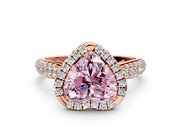 Rose gold Fancy Pink Heart Cut Halo Diamond Ring with Pavé Band