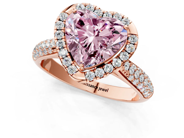 Rose gold Fancy Pink Heart Cut Halo Diamond Ring with Pavé Band