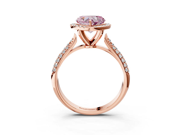 Rose gold Fancy Pink Heart Cut Halo Diamond Ring with Pavé Band