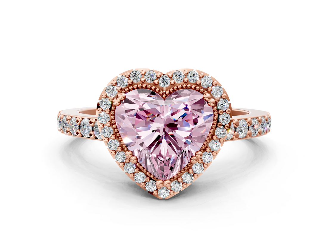 Rose gold Fancy Pink Heart  Cut Halo Diamond Ring with Pave Band and Four-Prong Setting_23