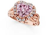 Rose gold Fancy Pink Heart  Cut Halo Diamond Ring with Scrollwork Band and Four-Prong Setting_102