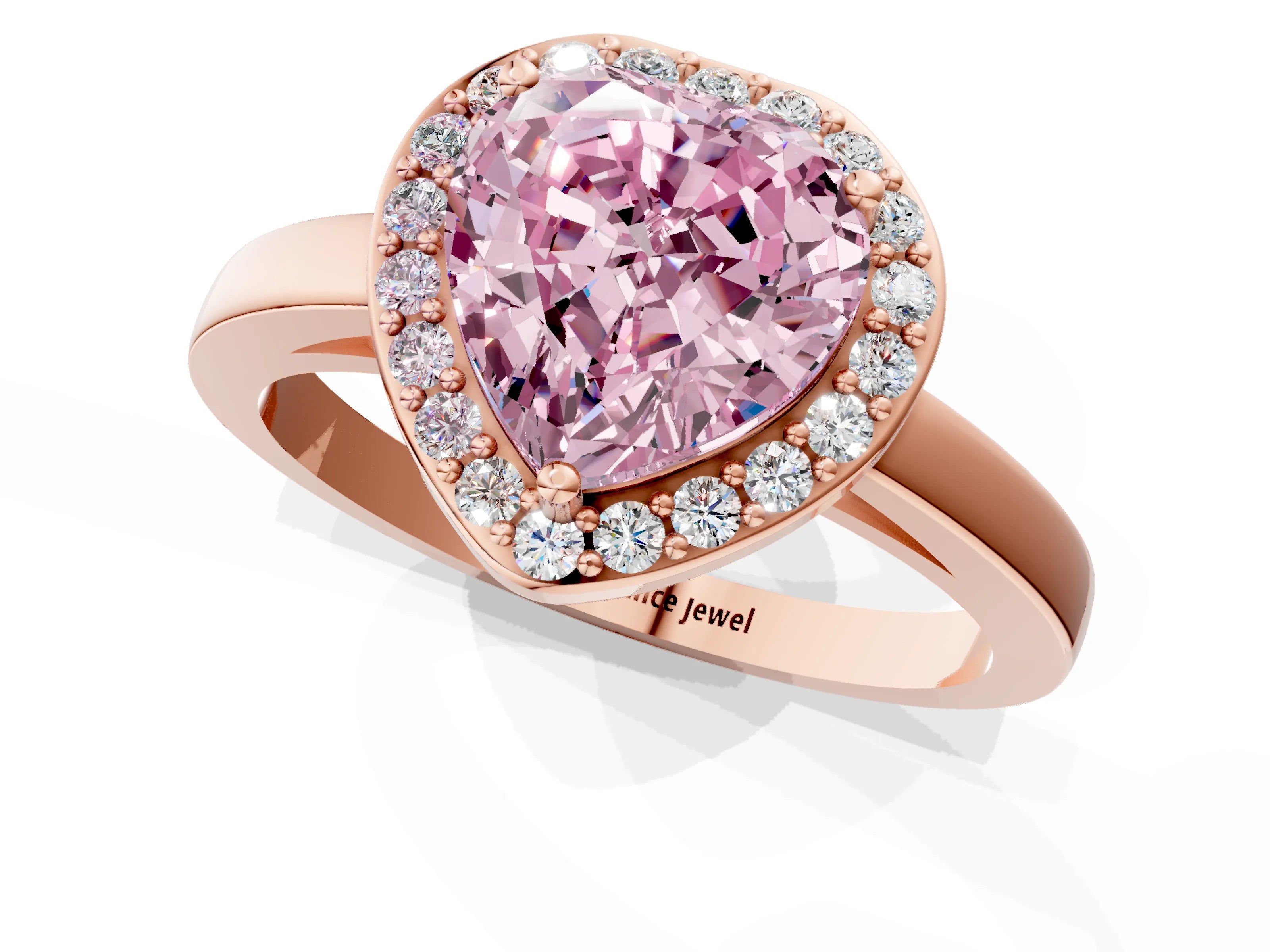Rose gold Fancy Pink Heart Cut Halo Diamond Ring with Solitaire Band and Prong Setting_1