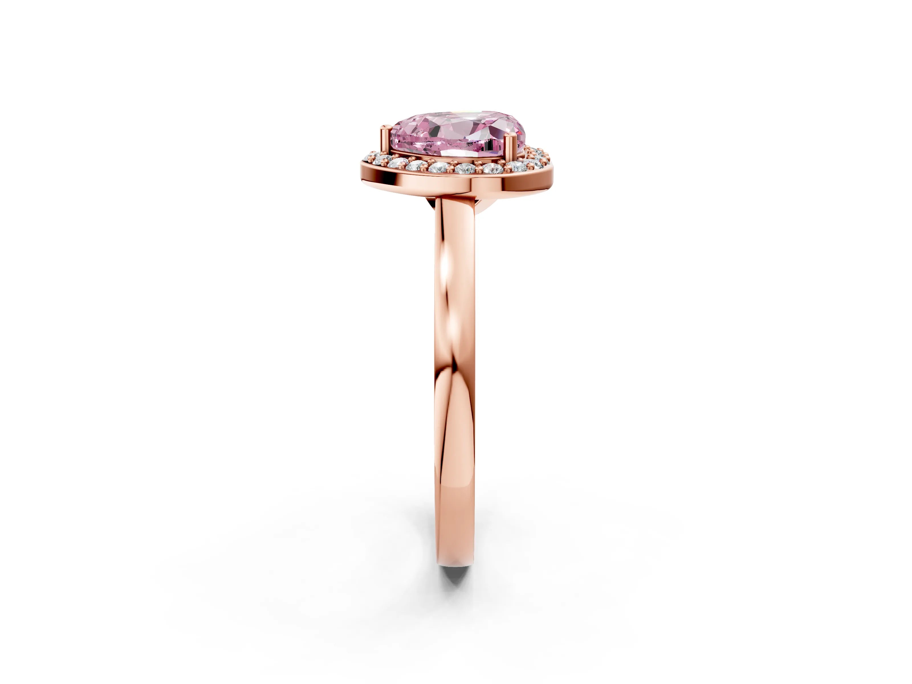 Rose gold Fancy Pink Heart Cut Halo Diamond Ring with Solitaire Band and Prong Setting_2