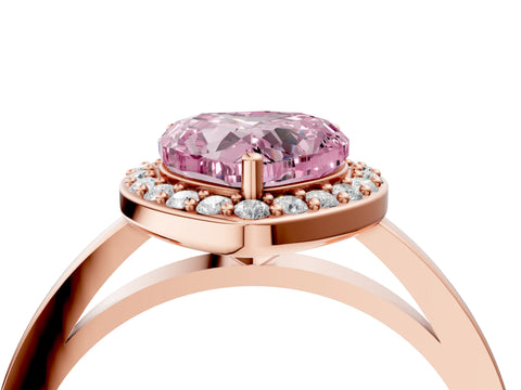 Rose gold Fancy Pink Heart Cut Halo Diamond Ring with Solitaire Band and Prong Setting_4