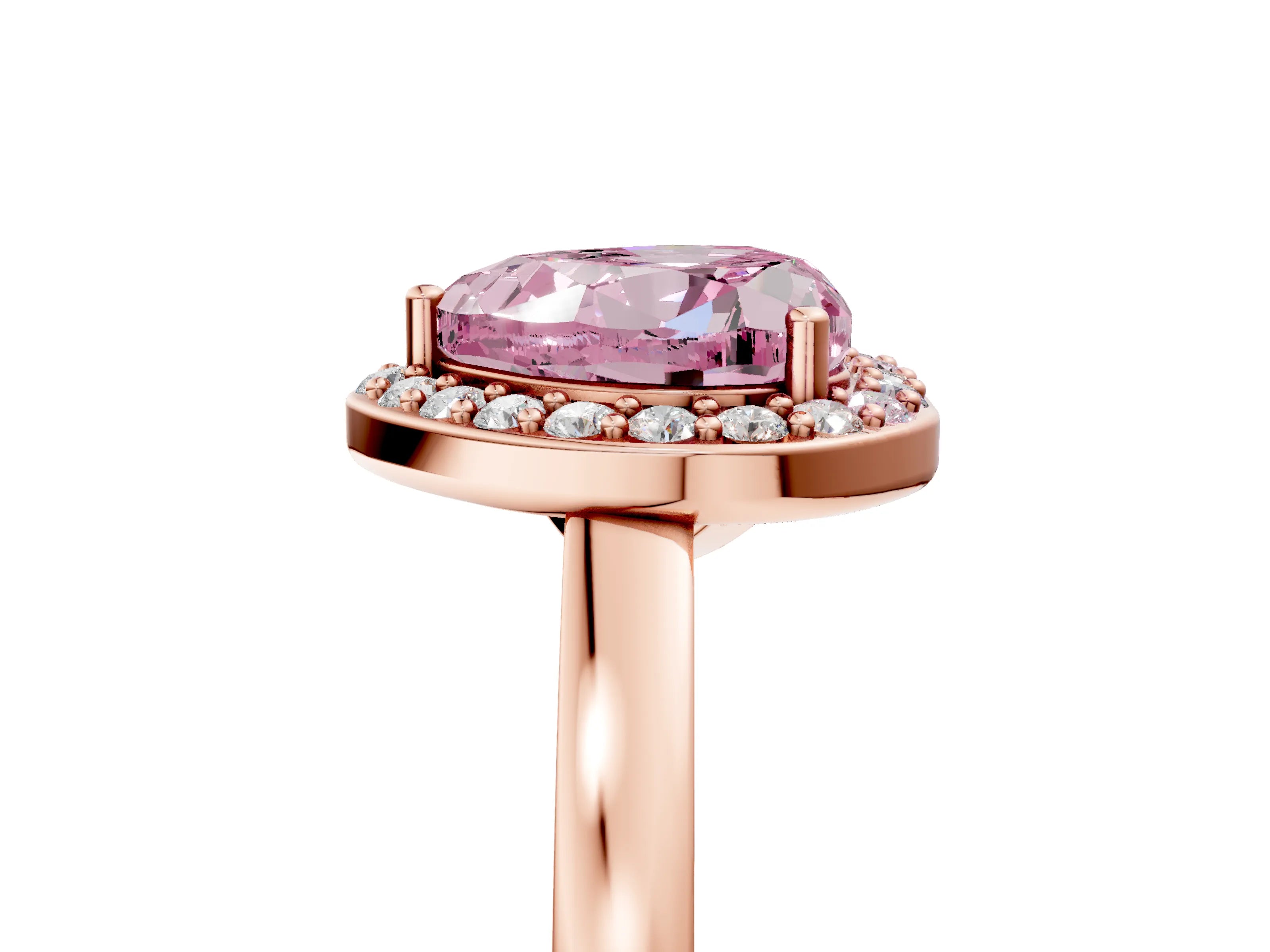 Rose gold Fancy Pink Heart Cut Halo Diamond Ring with Solitaire Band and Prong Setting_5