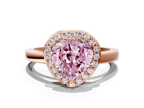Rose gold Fancy Pink Heart Cut Halo Diamond Ring with Solitaire Band and Prong Setting
