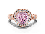 Rose gold Fancy Pink Heart Cut Halo Diamond Solitaire with Filigree Band and Four-Prong Setting