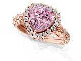 Rose gold Fancy Pink Heart Cut Halo Diamond Solitaire with Filigree Band and Four-Prong Setting_1