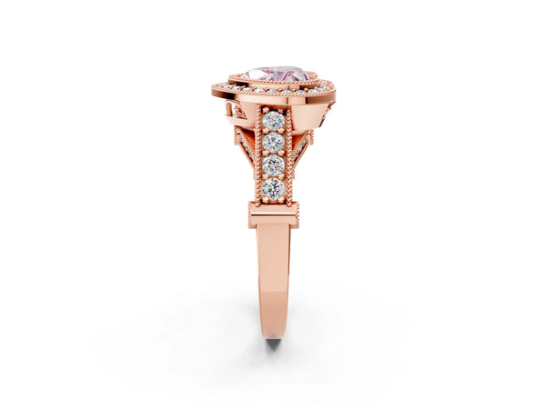 Rose Gold Heart-Shaped Vintage Bezel Halo Engagement Ring Setting for Fancy Pink Center