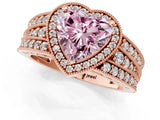 Rose gold Fancy Pink Heart Cut Halo Diamond Split Shank Ring with Prong Setting_13