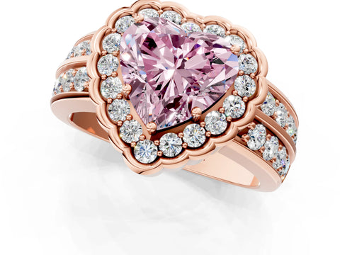 Rose gold Fancy Pink Heart Cut Halo Diamond Split Shank Ring with Scalloped Prong Setting_1
