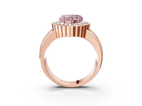 Rose gold Fancy Pink Heart Cut Halo Diamond Split Shank Ring with Scalloped Prong Setting_3