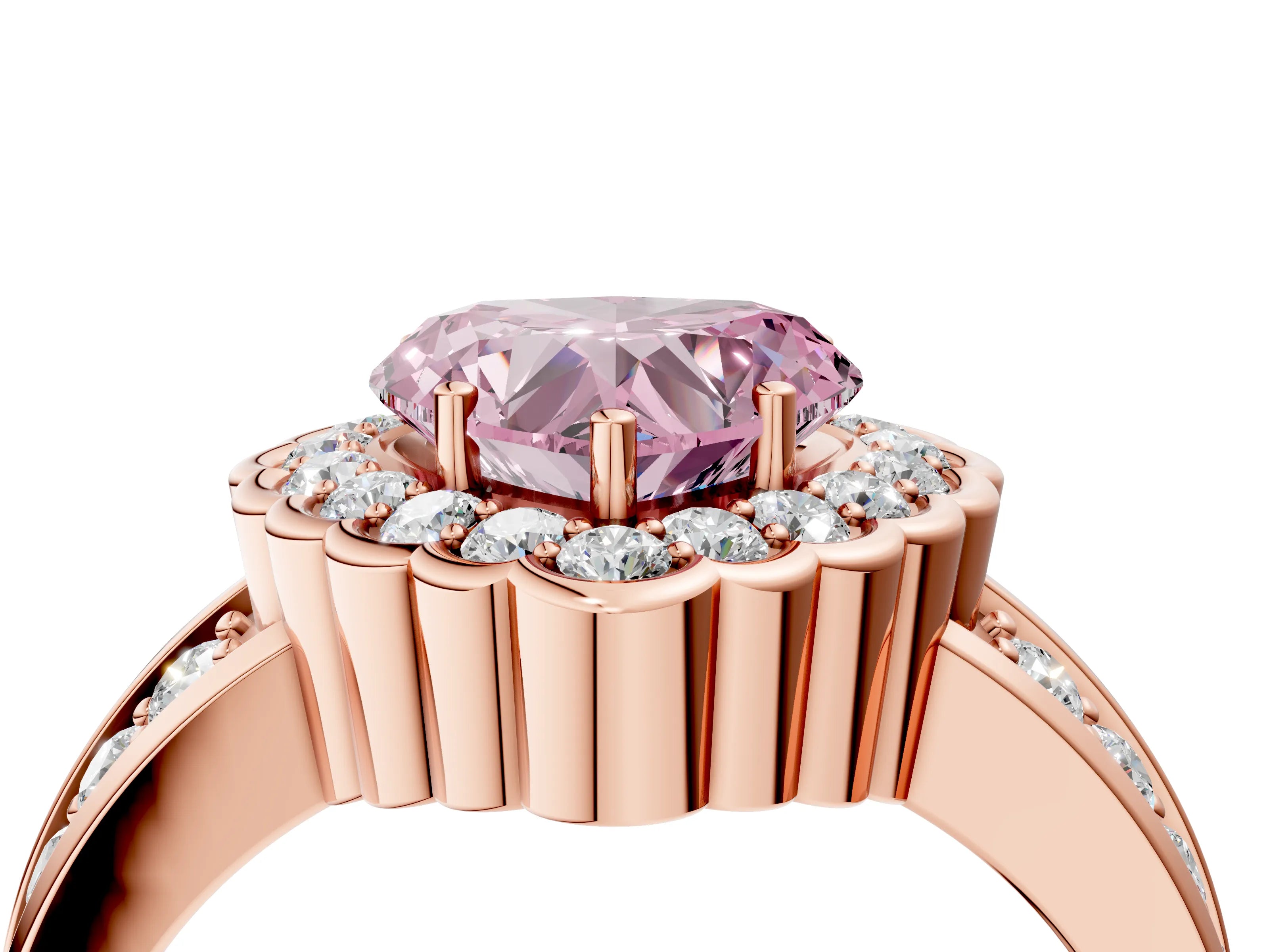 Rose gold Fancy Pink Heart Cut Halo Diamond Split Shank Ring with Scalloped Prong Setting_4