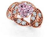 Rose gold Fancy Pink Heart Cut Halo Milgrain Diamond Engagement Ring with Leaf Band and Four-Prong Setting_1