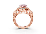 Rose gold Fancy Pink Heart Cut Halo Milgrain Diamond Engagement Ring with Leaf Band and Four-Prong Setting_3