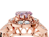 Rose gold Fancy Pink Heart Cut Halo Milgrain Diamond Engagement Ring with Leaf Band and Four-Prong Setting_4