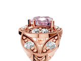 Rose gold Fancy Pink Heart Cut Halo Milgrain Diamond Engagement Ring with Leaf Band and Four-Prong Setting_5