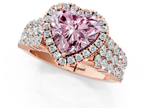 Rose gold Fancy Pink Heart Cut Halo Pavé Diamond Engagement Ring with Split Shank and Four-Prong Setting_4