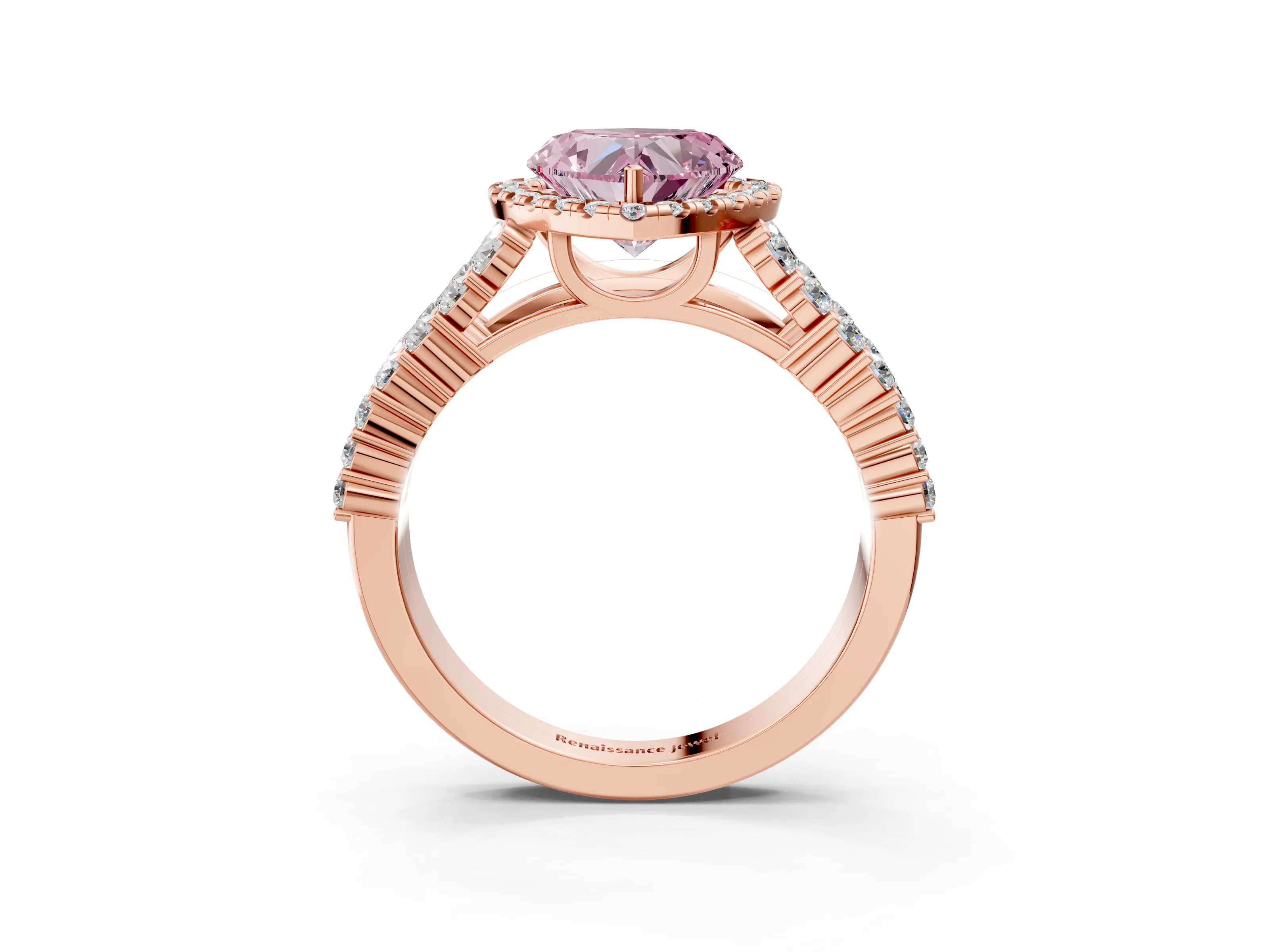 Rose gold Fancy Pink Heart Cut Halo Pavé Diamond Engagement Ring with Split Shank and Four-Prong Setting_6