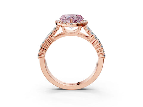 Rose gold Fancy Pink Heart Cut Halo Pavé Diamond Engagement Ring with Split Shank and Four-Prong Setting_6