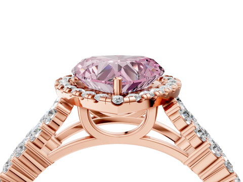 Rose gold Fancy Pink Heart Cut Halo Pavé Diamond Engagement Ring with Split Shank and Four-Prong Setting_7
