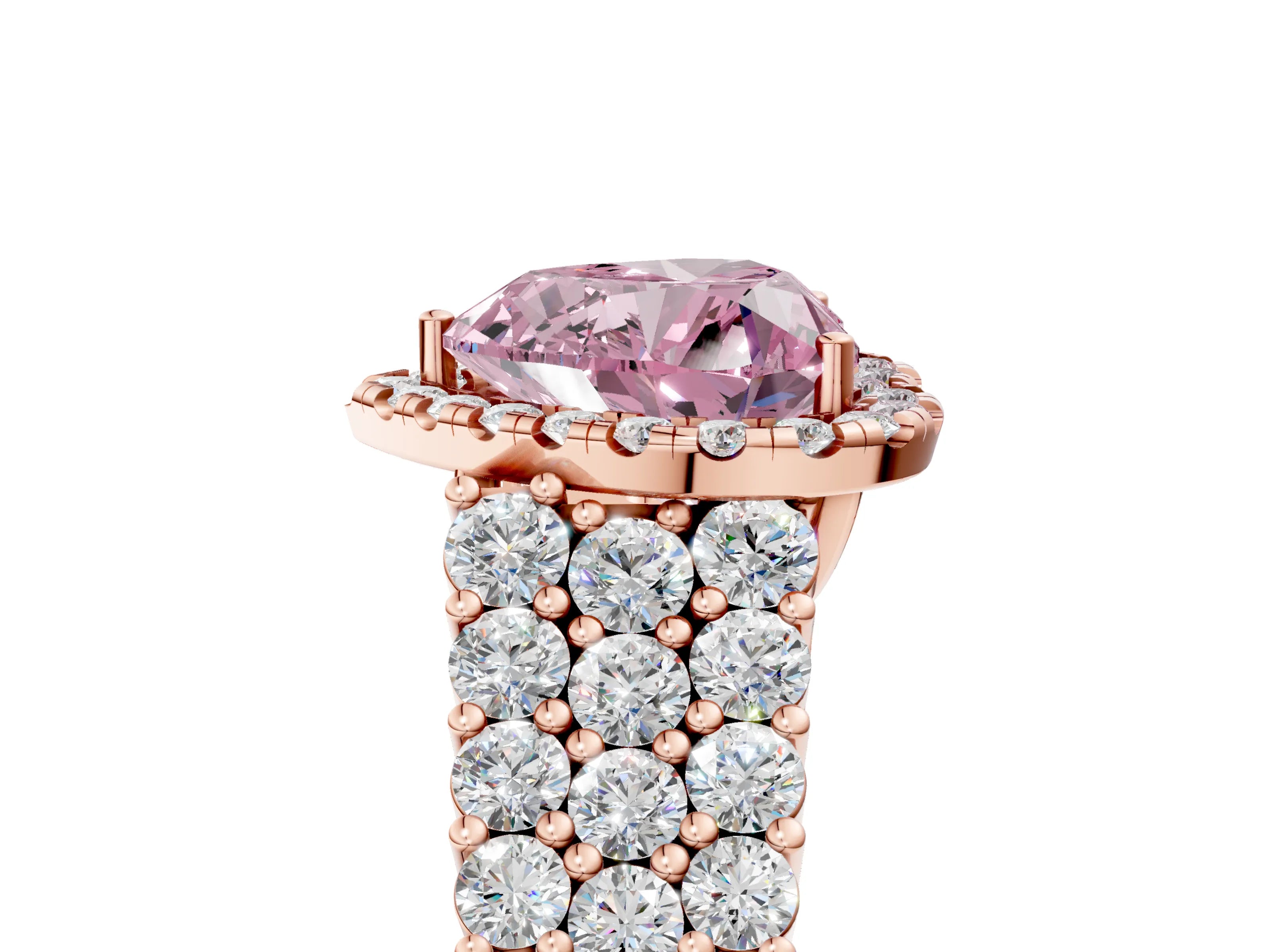 Rose gold Fancy Pink Heart Cut Halo Pavé Diamond Engagement Ring with Split Shank and Four-Prong Setting_8