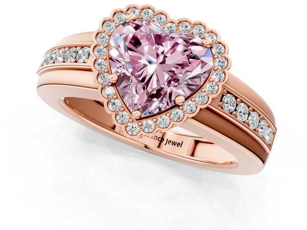 Rose gold Fancy Pink Heart  Cut Halo Pave Band Four-Prong Ring